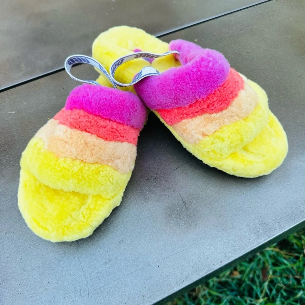 UGG Kids Slippers in Bright Yellow, Pink, and Orange